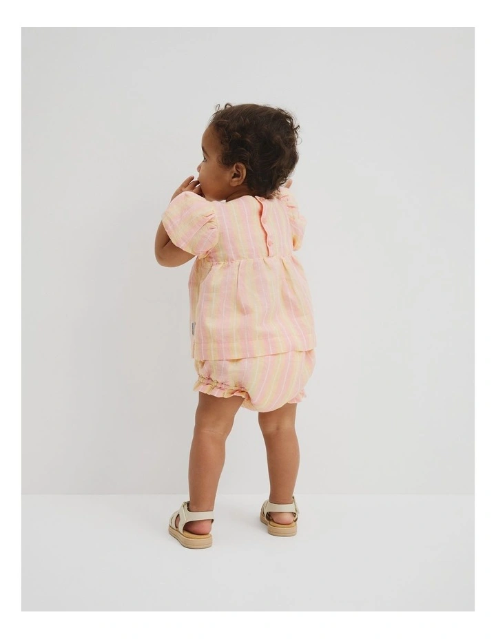Organically Grown Cotton Blend Puff Sleeve Top in Multi Stripe image 3