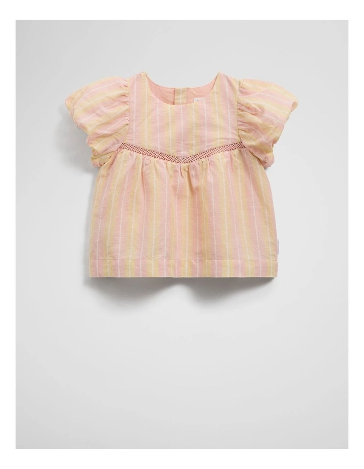 Organically Grown Cotton Blend Puff Sleeve Top in Multi Stripe image 4
