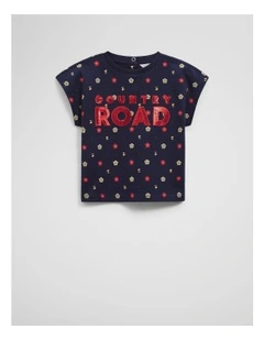Organically Grown Cotton Sequin Logo T-shirt in Navy Ditsy