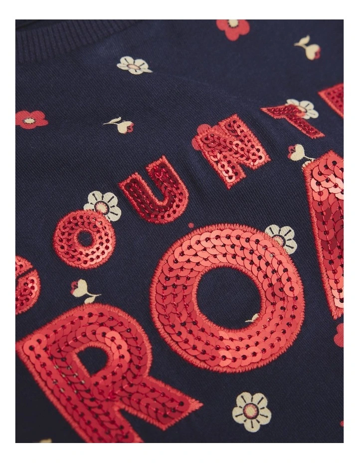Organically Grown Cotton Sequin Logo T-shirt in Navy Ditsy image 2