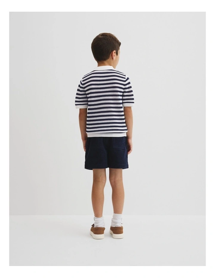 Open Neck Knit Polo in Navy Stripe image 4