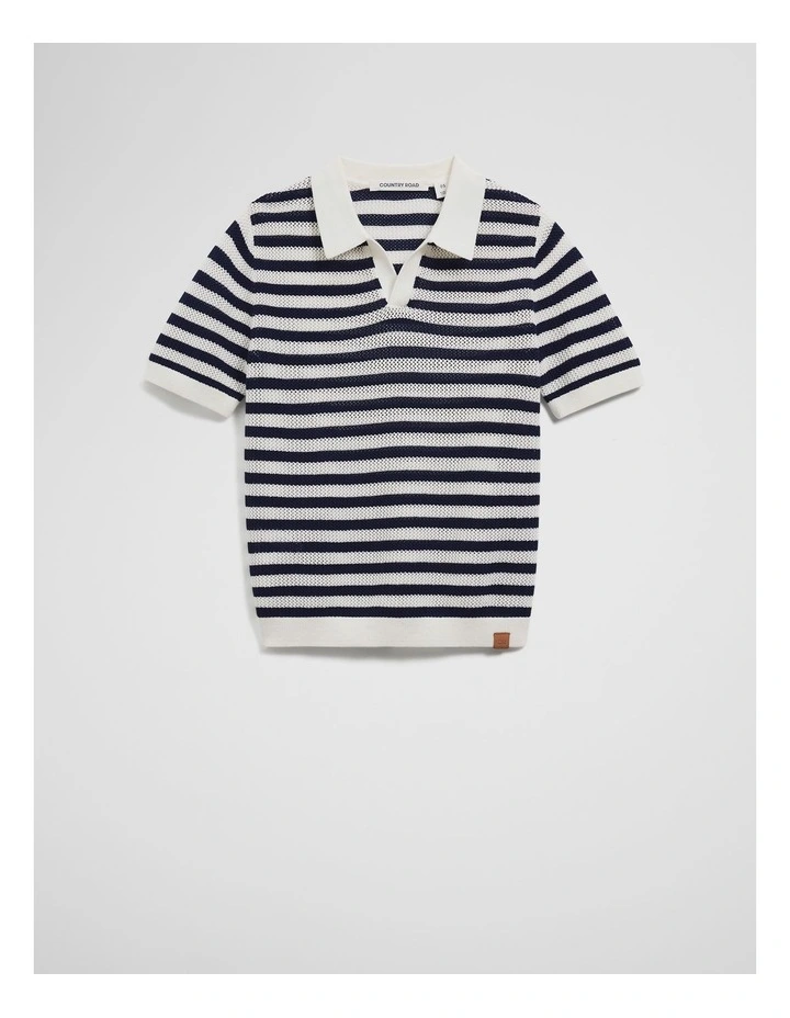 Open Neck Knit Polo in Navy Stripe image 5