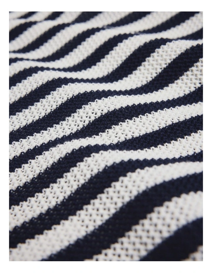 Open Neck Knit Polo in Navy Stripe image 6
