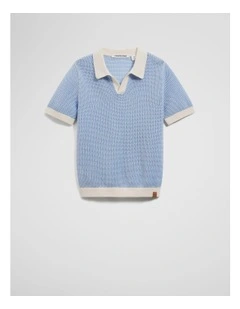 Open Neck Knit Polo in Cloud