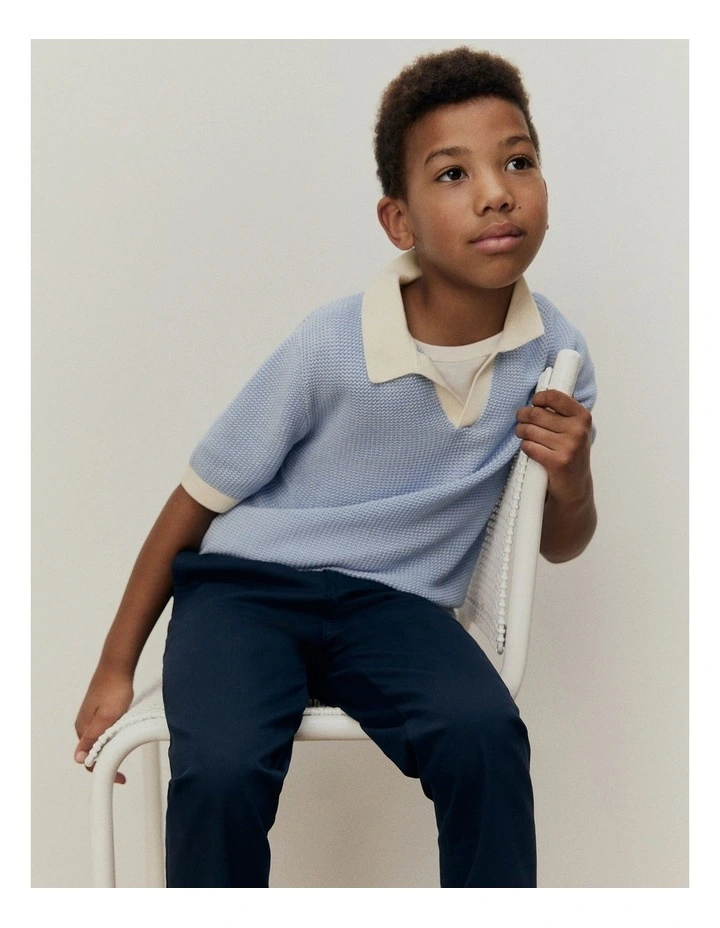 Open Neck Knit Polo in Cloud image 2