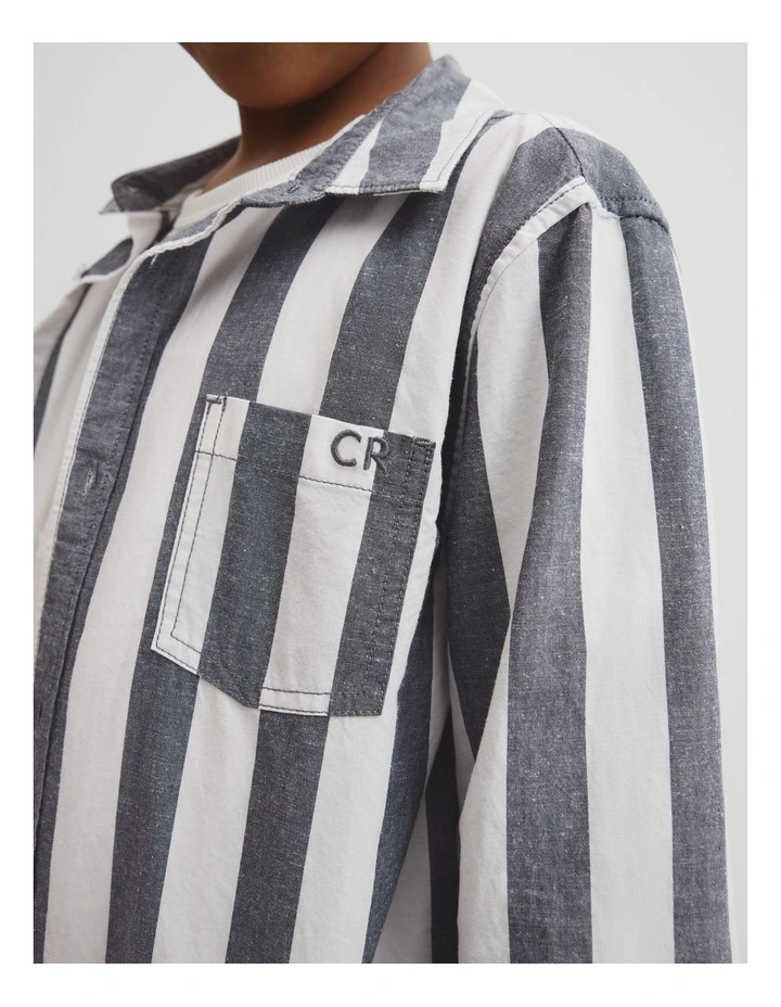 Organically Grown Cotton Blend Shirt in Navy image 3