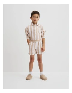 Organically Grown Cotton Blend Stripe Pull-on Short in Latte