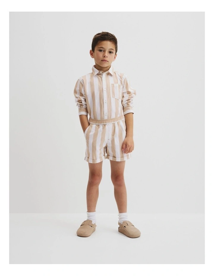 Organically Grown Cotton Blend Stripe Pull-on Short in Latte image 1