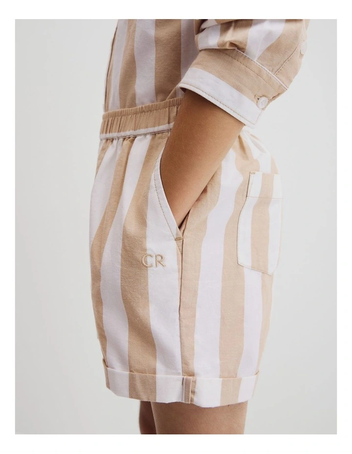 Organically Grown Cotton Blend Stripe Pull-on Short in Latte image 2