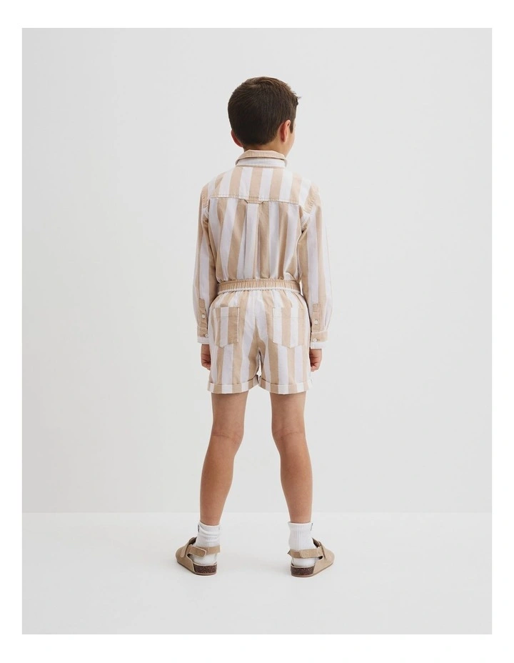 Organically Grown Cotton Blend Stripe Pull-on Short in Latte image 3