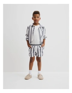 Organically Grown Cotton Blend Stripe Pull-on Short in Navy