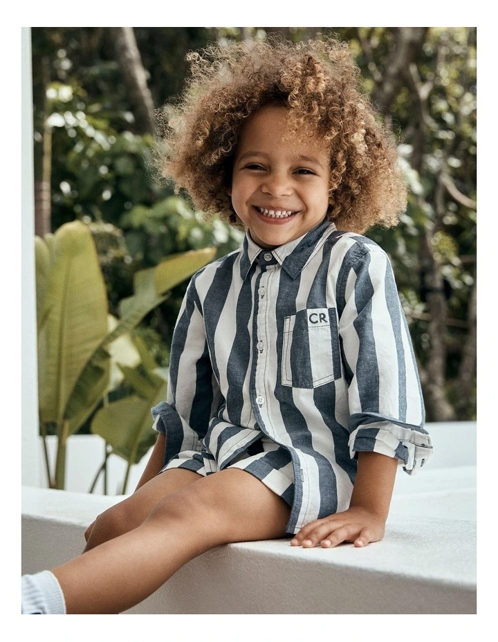 Organically Grown Cotton Blend Stripe Pull-on Short in Navy image 2