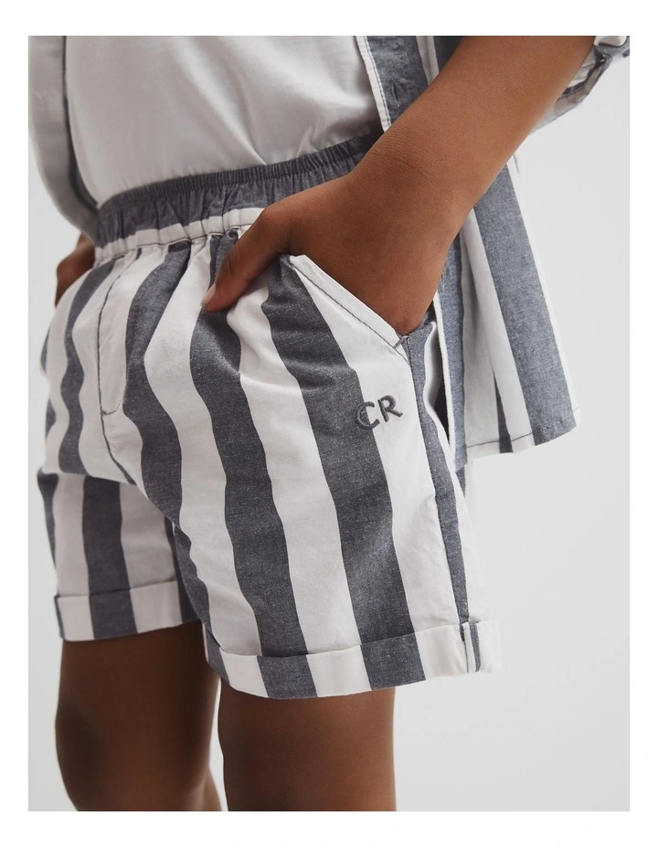 Organically Grown Cotton Blend Stripe Pull-on Short in Navy image 3