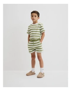 Organically Grown Cotton Terry Short in Pear Stripe