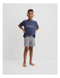 Australian Cotton Stripe Boxer Pyjama Set in Navy