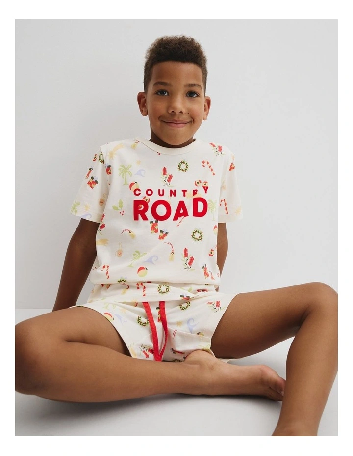 Festive Print Pyjama Set in Vanilla image 1