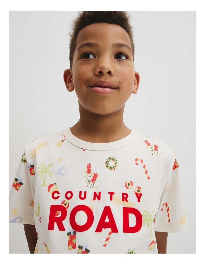 Festive Print Pyjama Set in Vanilla image 2