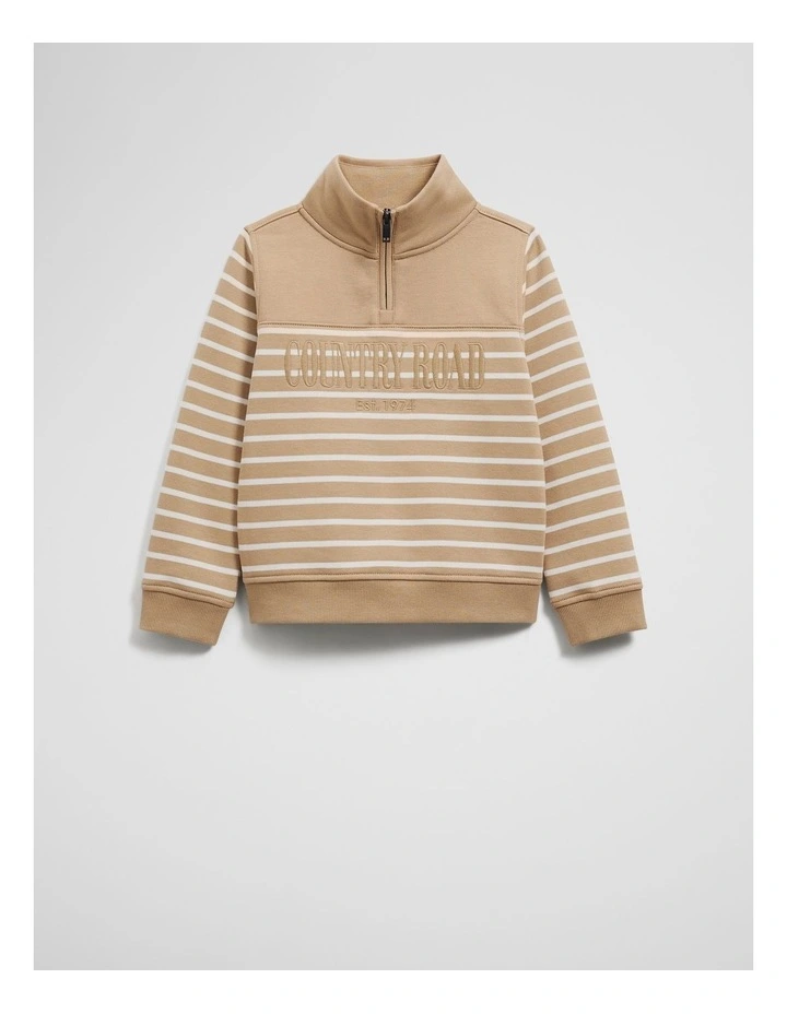 Australian Cotton Heritage Half Zip Sweat in Latte Stripe image 1