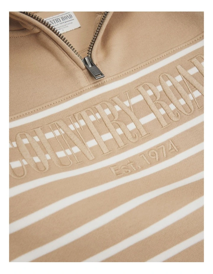 Australian Cotton Heritage Half Zip Sweat in Latte Stripe image 2