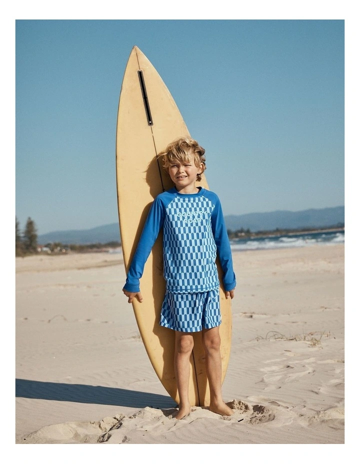 Geometric Logo Rash Vest in Cobalt Blue image 2