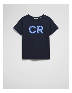 Organically Grown Cotton Cr Logo T-shirt in Navy Geo Print