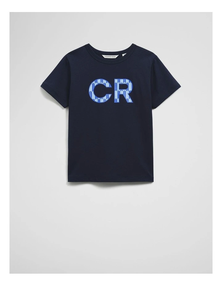 Organically Grown Cotton Cr Logo T-shirt in Navy Geo Print image 1