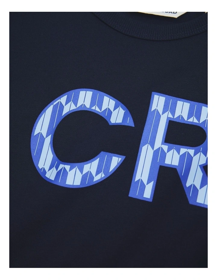 Organically Grown Cotton Cr Logo T-shirt in Navy Geo Print image 2