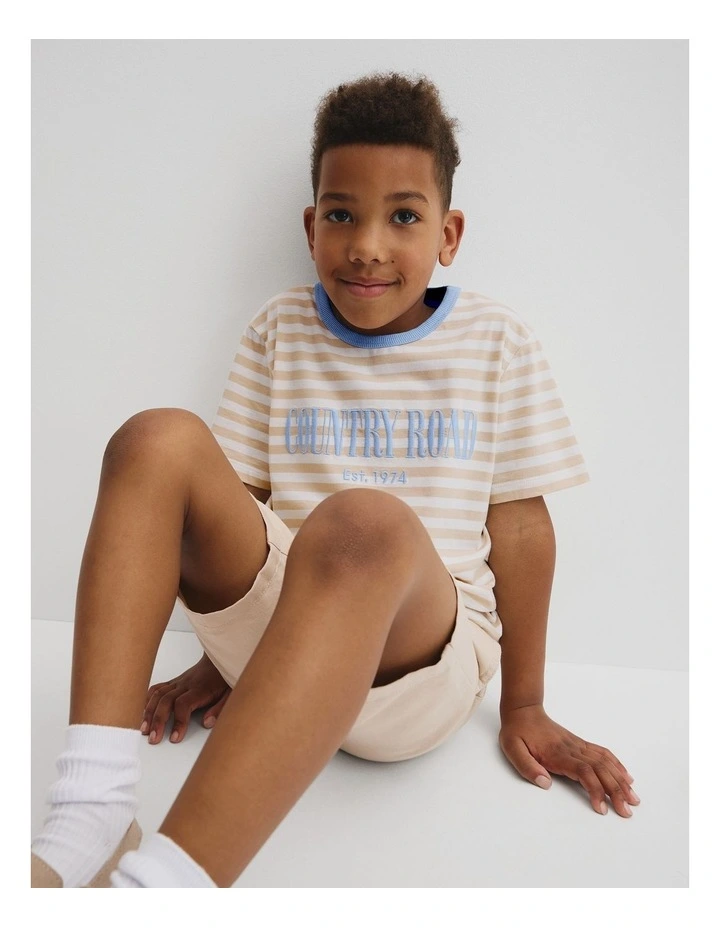 Australian Cotton Heritage T-shirt in Oat Stripe image 2