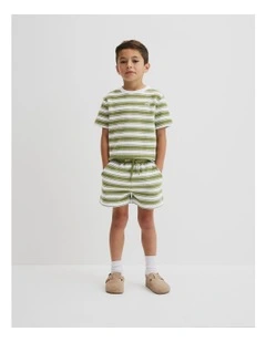 Organically Grown Cotton Relaxed Terry T-shirt in Pear Stripe