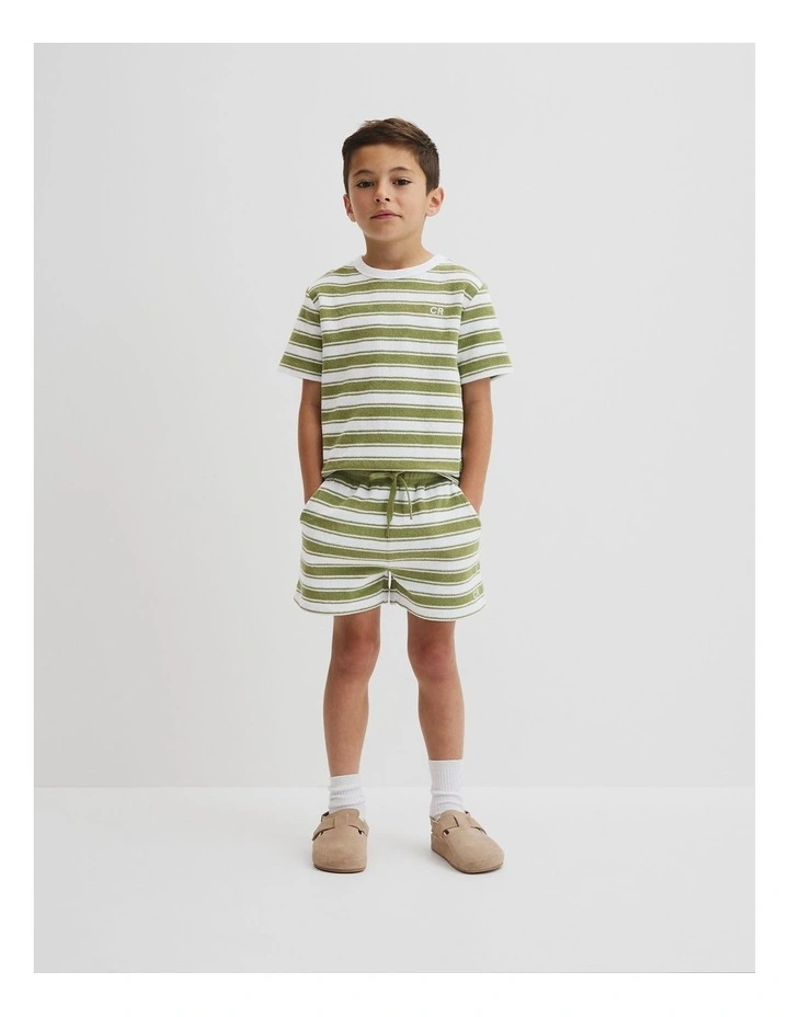 Organically Grown Cotton Relaxed Terry T-shirt in Pear Stripe image 1