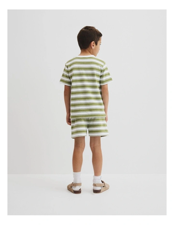 Organically Grown Cotton Relaxed Terry T-shirt in Pear Stripe image 3