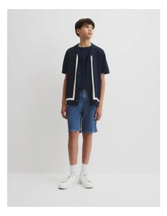 Teen Knit Stripe Detail Shirt in Navy