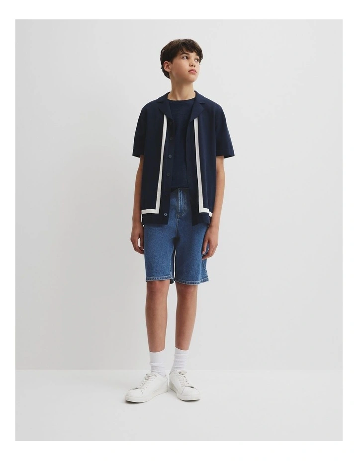 Teen Knit Stripe Detail Shirt in Navy image 1