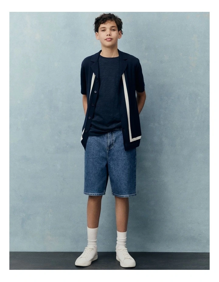 Teen Knit Stripe Detail Shirt in Navy image 2