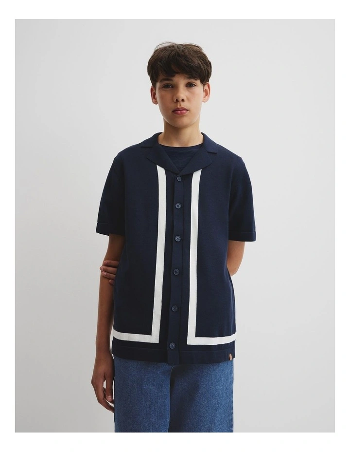 Teen Knit Stripe Detail Shirt in Navy image 3