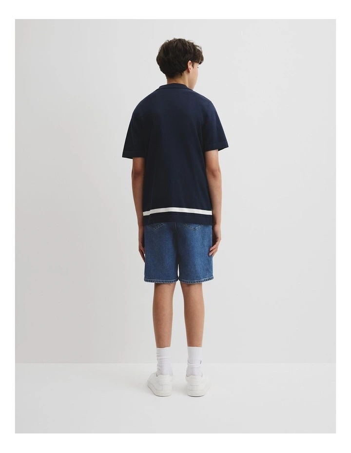 Teen Knit Stripe Detail Shirt in Navy image 5