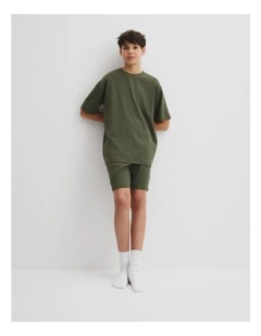 Teen Organically Grown Cotton Blend Relaxed Logo Pyjama Set in Dark Olive