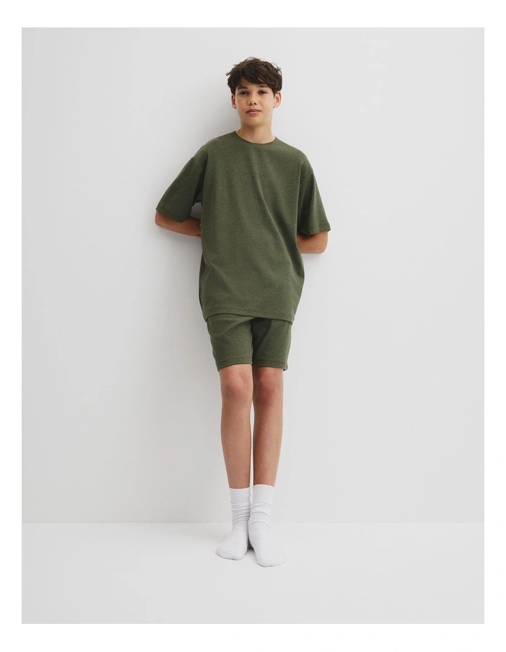 Teen Organically Grown Cotton Blend Relaxed Logo Pyjama Set in Dark Olive image 1
