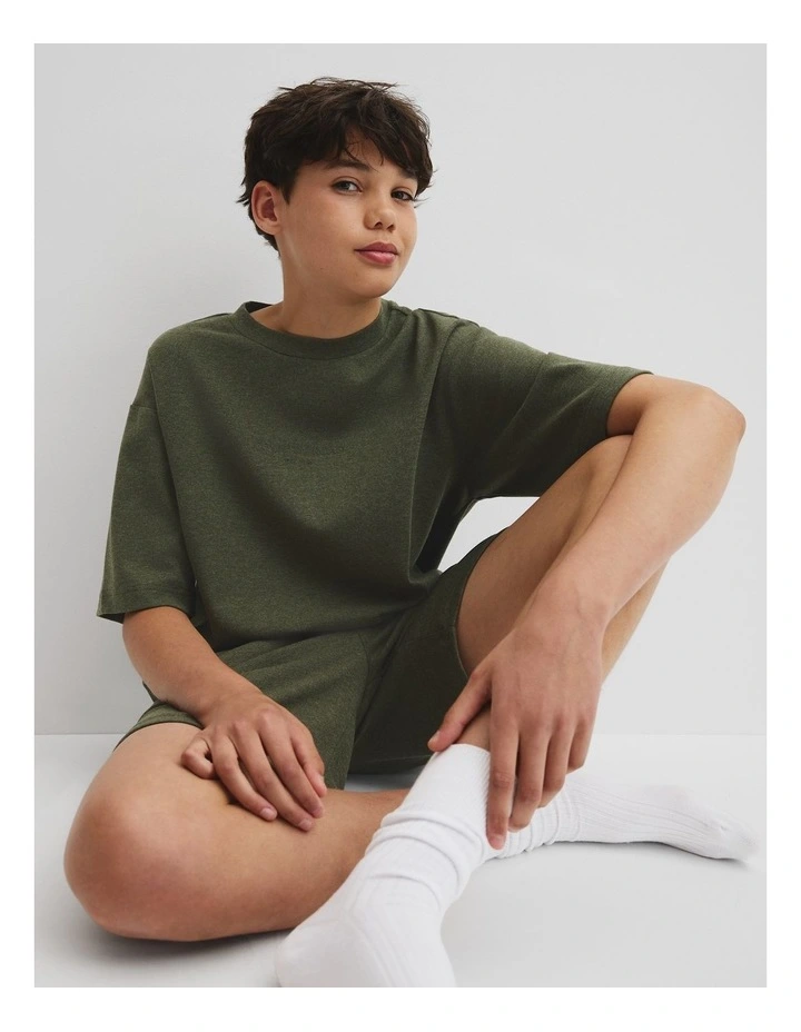 Teen Organically Grown Cotton Blend Relaxed Logo Pyjama Set in Dark Olive image 2