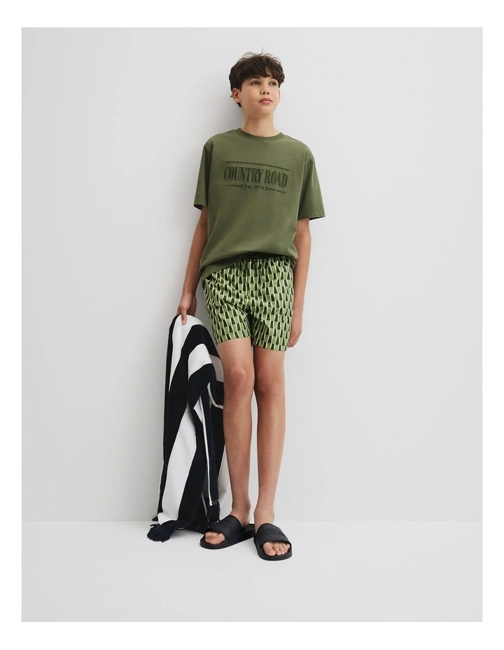 Teen Stripe Detail Board Short in Dark Olive Geo image 1