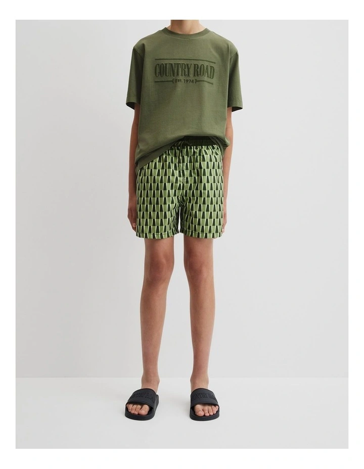 Teen Stripe Detail Board Short in Dark Olive Geo image 2