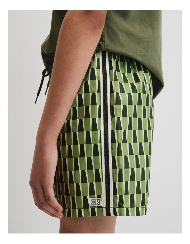 Teen Stripe Detail Board Short in Dark Olive Geo image 3