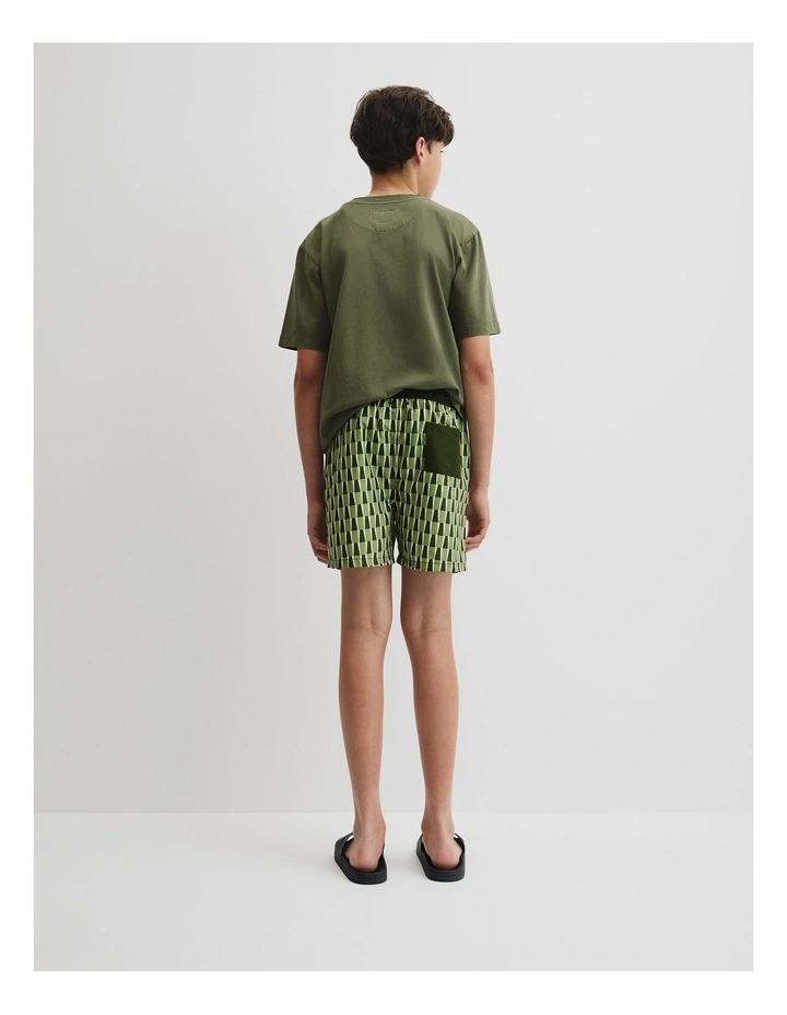 Teen Stripe Detail Board Short in Dark Olive Geo image 4