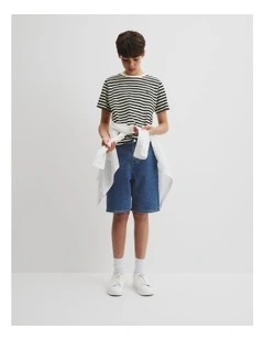 Teen Recycled Cotton Blend Stripe T-shirt in Black Stripe