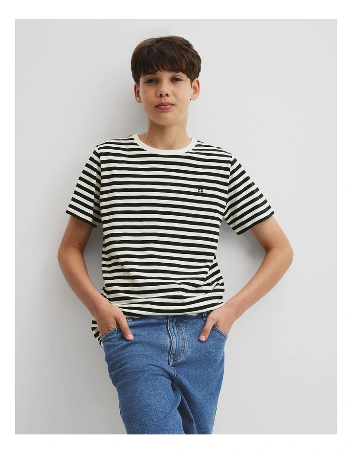 Teen Recycled Cotton Blend Stripe T-shirt in Black Stripe image 2