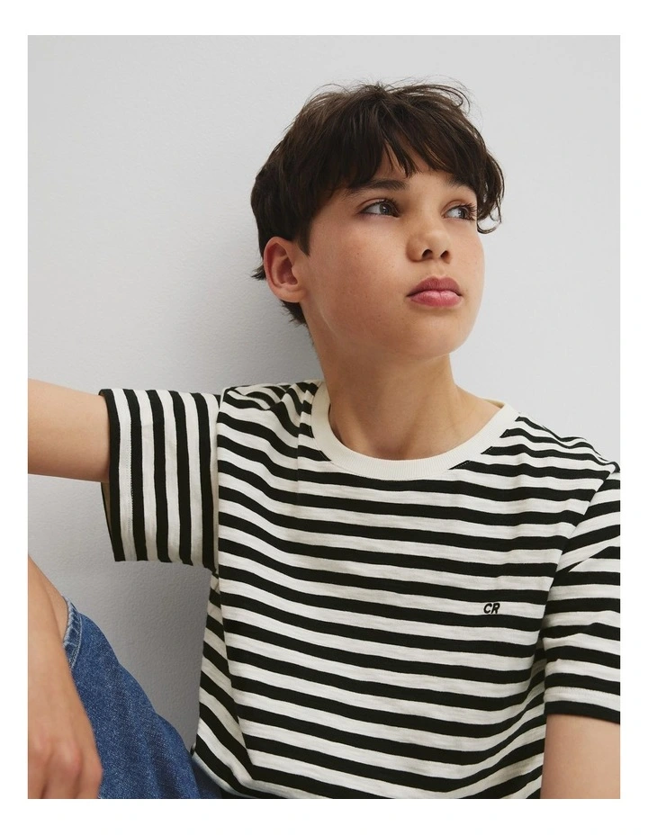 Teen Recycled Cotton Blend Stripe T-shirt in Black Stripe image 3
