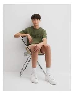 Teen Australian Cotton Heritage Oversized T-shirt in Dark Olive