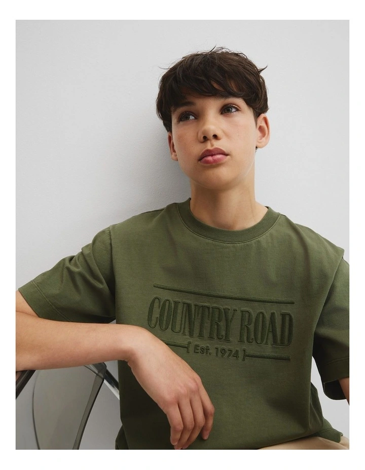 Teen Australian Cotton Heritage Oversized T-shirt in Dark Olive image 3