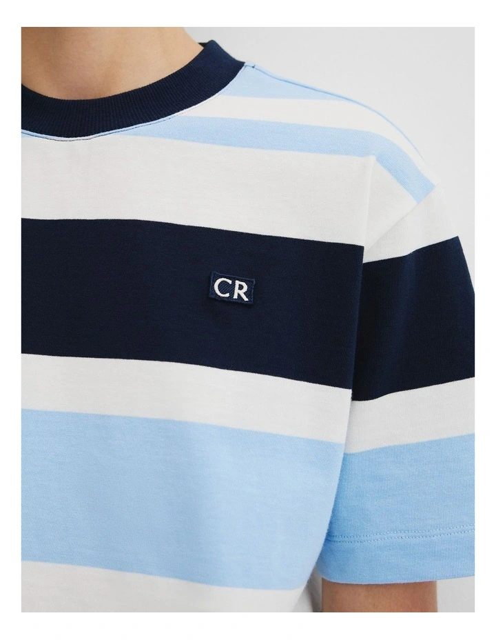 Teen Australian Cotton Relaxed Fit Stripe T-shirt in Cloud image 4