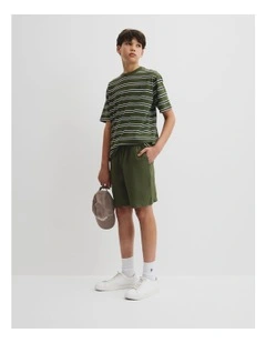Teen Relaxed Stripe T-shirt in Dark Olive